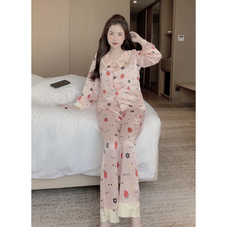 Đồ bộ nữ pijama lụa ngủ dễ thương mặc nhà dài tay quần dài JUSOKA