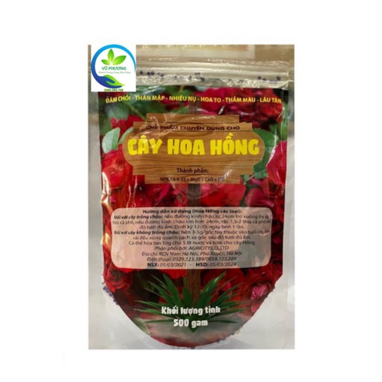Phân bón tan chậm giúp đâm chồi, Thân Mập, Nhiều Nụ, Hoa To, Lâu Tàn dành cho Hoa Hồng gói 500gr