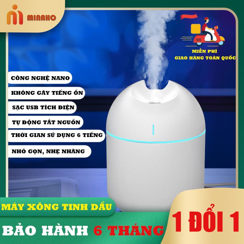 Đèn xông tinh dầu Minaho - Máy xông tinh dầu mini, phun sương, nhỏ gọn 250ml
