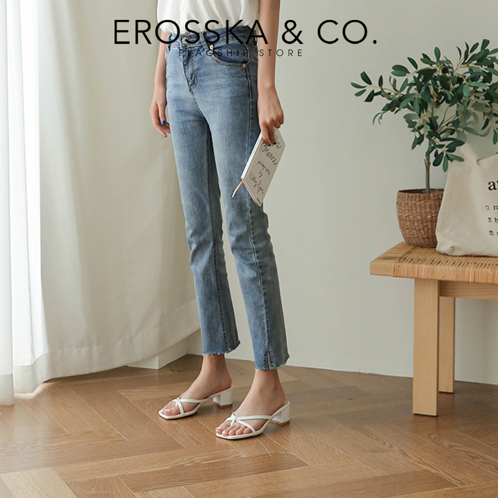 Erosska - Dép cao gót Erosska 2022 xỏ ngón phối dây Hàn Quốc cao 5cm màu đen _ EM075