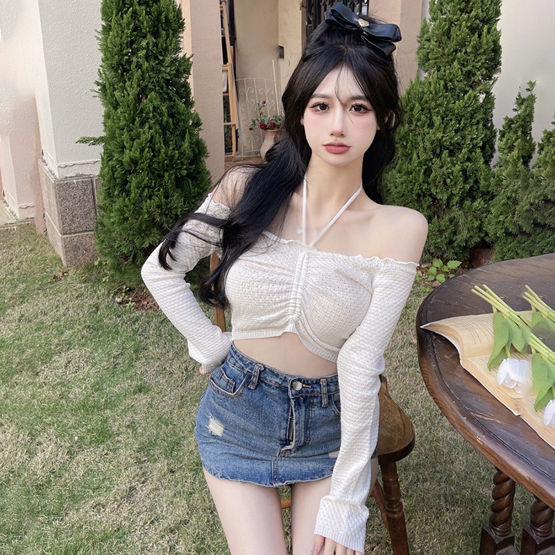 Áo Kiểu Trễ Vai Màu Sắc Trơn Thiết Kế Quyến Rũ