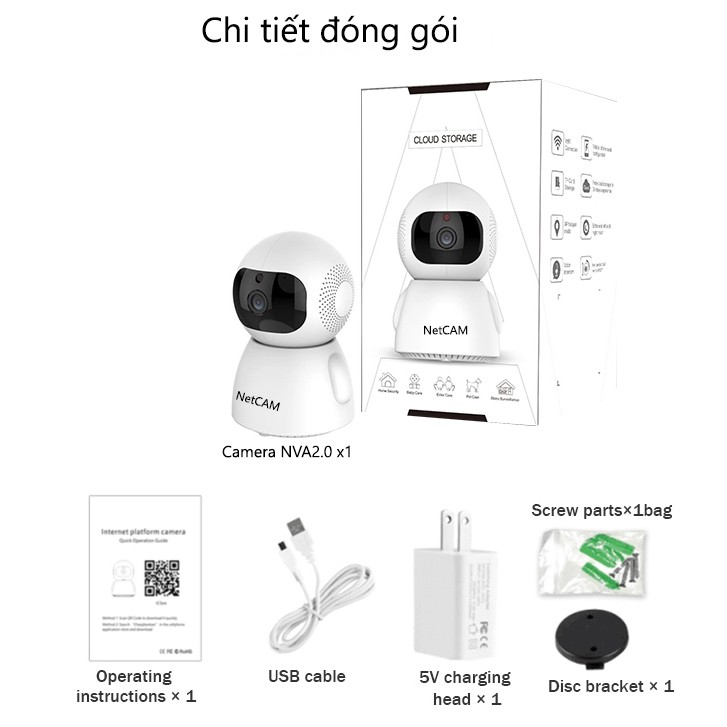 [Mã ELMS5 giảm 7% đơn 300K] Camera IP wifi giám sát NetCAM NVA2.0 1080P - Hãng Phân Phối Chính Thức