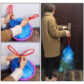 [HCM] Cuộn 15 túi rác sinh học có dây rút thông minh 2 màu đen/ xanh