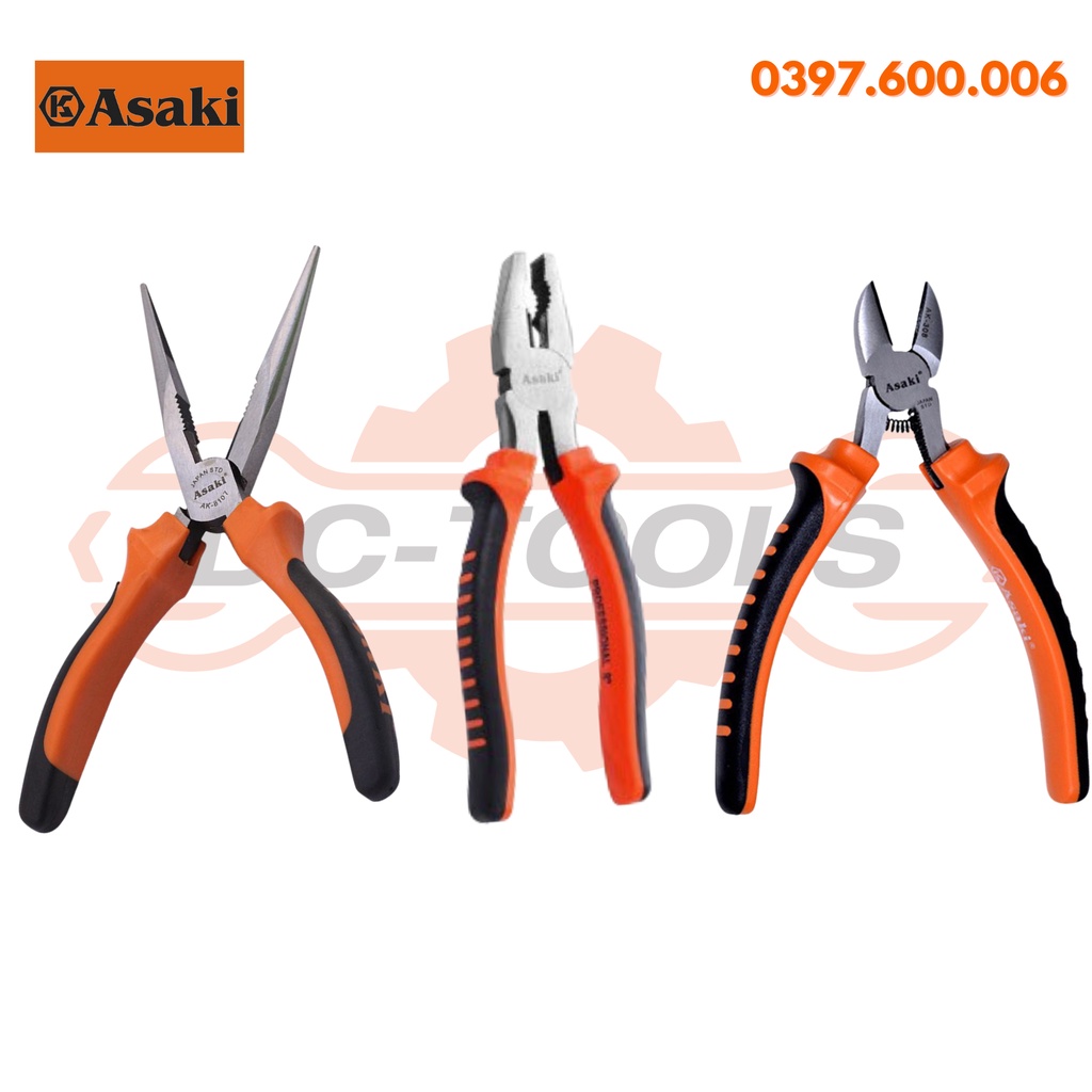 Kìm điện / kìm nhọn kết hợp cắt kiểu Mỹ Asaki AK-8092 (200mm) CHÍNH HÃNG DC TOOLS (KHO SỈ)