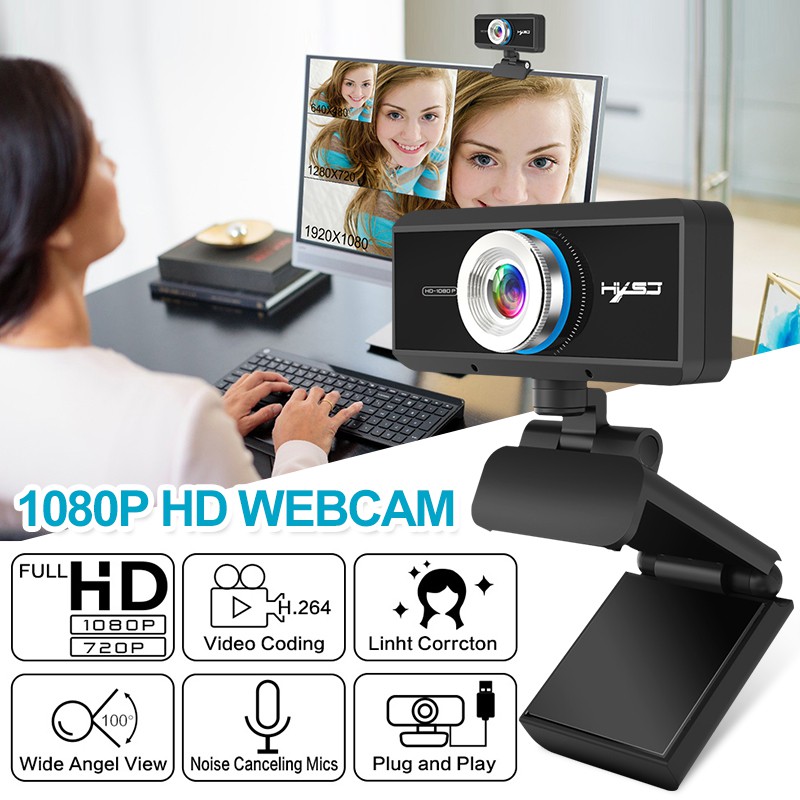 【S4】1920*1280 Full HD Webcam 1080P chất lượng HD tích hợp micro cho máy tính 60-Degree Rotatable Wide View Angle