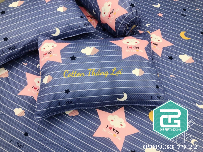 Bộ ga gối Thắng lợi cotton 100% chuẩn logo mẫu Ngôi Sao