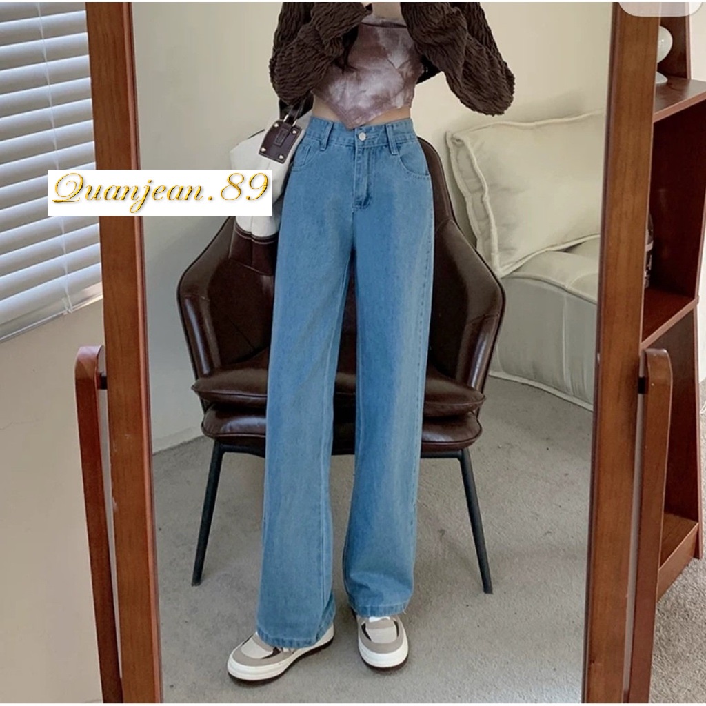 Quần jean bò ống xuông rộng dáng vintage màu xanh nhạt Quanjean.89 | BigBuy360 - bigbuy360.vn