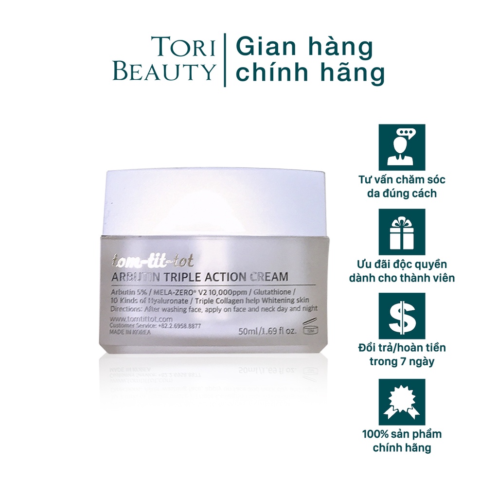 Kem dưỡng trắng da, giảm nám Tom Tit Tot Arbutin 5% Mela Zero Triple Action Cream 50ml