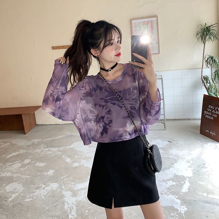Áo lưới mỏng tay dài màu nhuộm phong cách mới 2023 thời trang mùa hè cho nữ