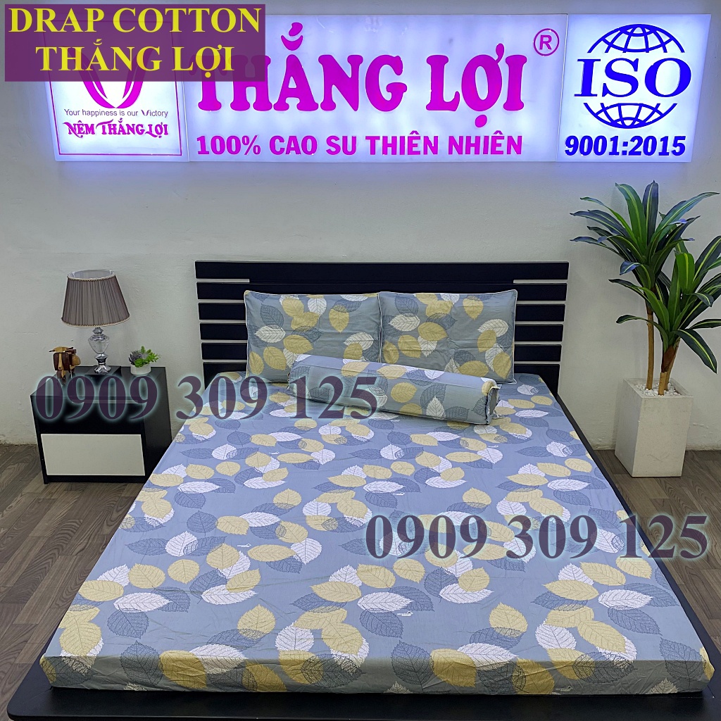 Drap Thắng Lợi, ga giường cao cấp cotton chuẩn logo mẫu Lá vàng