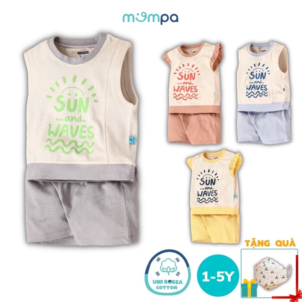 Quần áo bé trai bé gái Mompa 1-5 tuổi 3 lỗ cộc tay mặc hè cotton USA thoáng mát co giãn thấm hút cổ tròn 615