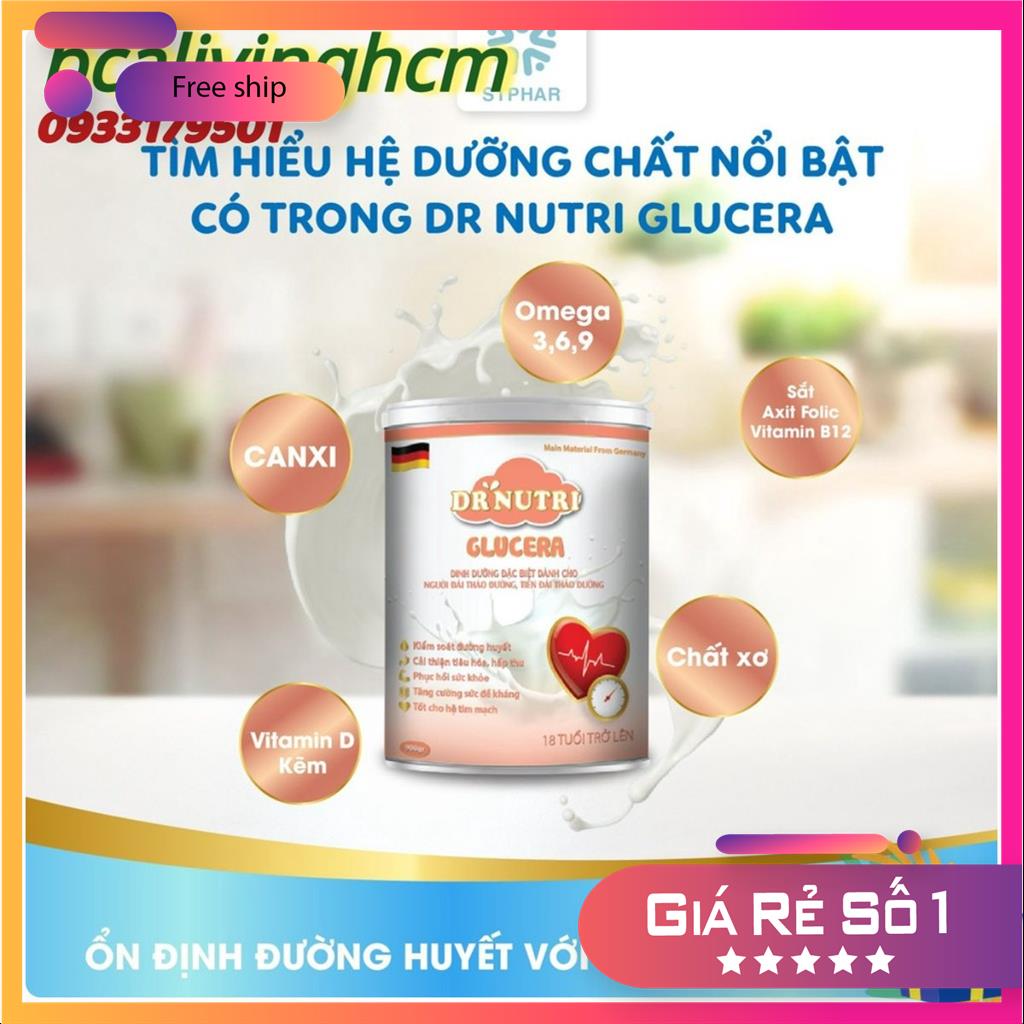 Sữa bột cho người tiểu đường Dr Nutri Glucera 900g , hạ đường huyết ổn định lượng đường trong máu , ngăn ngừa M78