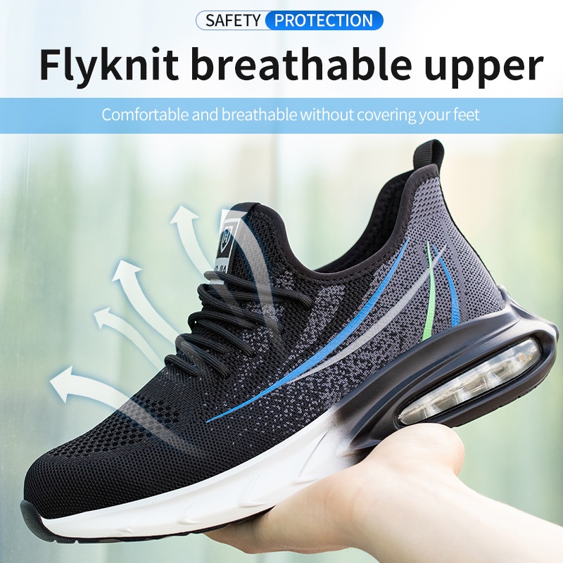 Giày Sneaker Bảo Vệ An Toàn Siêu Nhẹ Chống Va Chạm Chống Mài Mòn Phối Lưới Thép Cho Nam