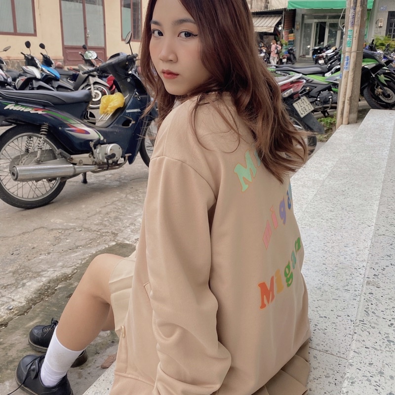 Áo khoác bomber form rộng cài nút in chữ miganto - MG028