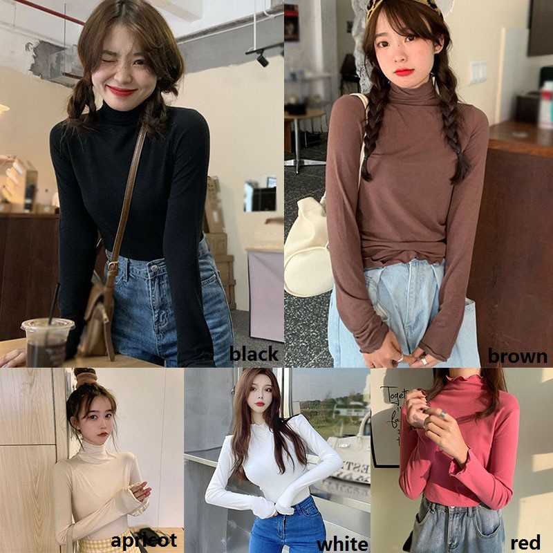 Áo Thun Mỏng Cổ Cao Kiểu Hàn Quốc Xinh Xắn Cho Nữ