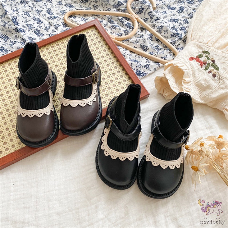 Giày bốt da đế mềm mũi tròn chống trượt xinh xắn dành cho bé