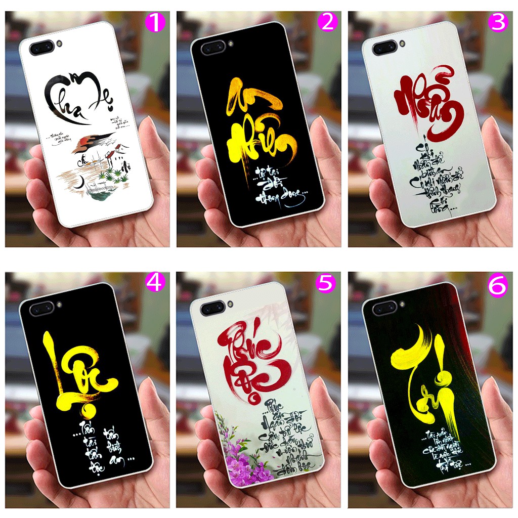 Ốp Lưng Oppo A3s (dẻo viền trắng trong) - Cha Mẹ, Thư Pháp, Phúc Lộc