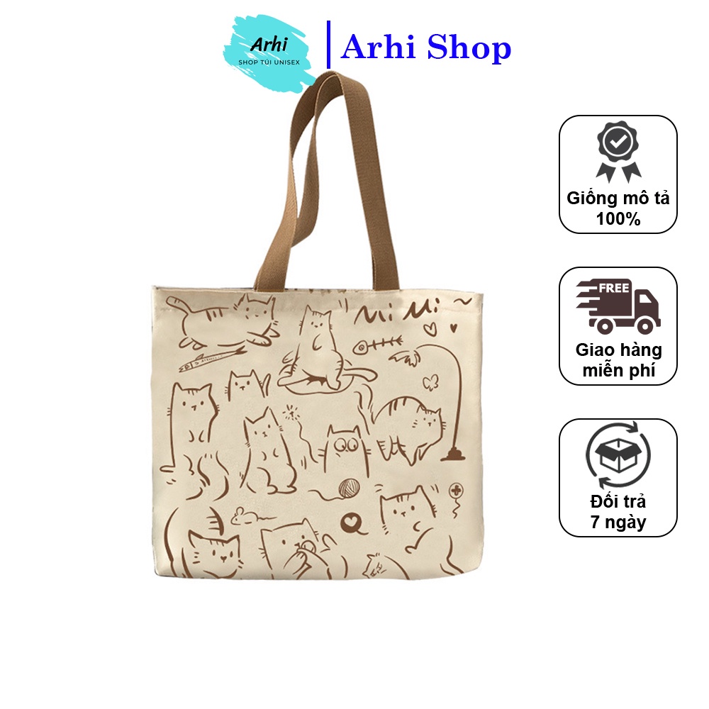 Túi Tote Vải Canvas Nữ Nam Đi Học, Đi Chơi, Đi Du Lịch, Túi Xách Đeo Vai Thời Trang Hàn Quốc Đẹp Rẻ Arhi Shop
