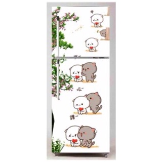 Decal dán tủ lạnh gấu nâu gấu trắng sẵn keo
