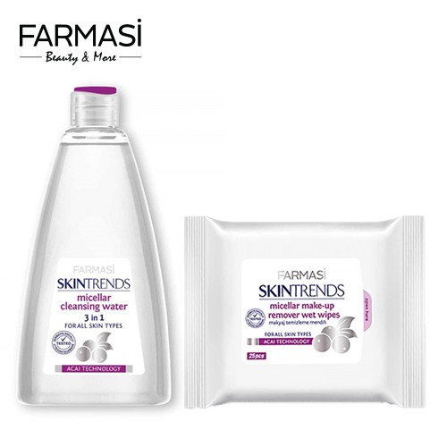 [Combo] Bộ Đôi Tẩy Trang Duy Trì Dưỡng Ẩm Tự Nhiên Micellar Skintrends Farmasi 225ml