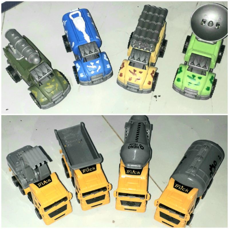 Sét 4 chiếc xe mô hình công trình bằng nhựa chạy chớn hoặc chạy bánh lùi