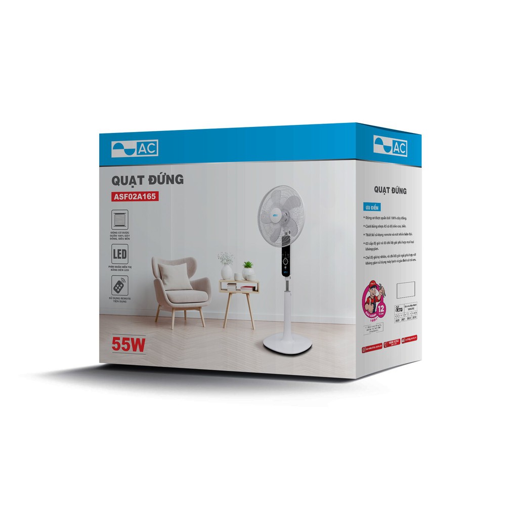 Quạt đứng AC, công suất 55W, remote điều khiển ASF02A165, Made in Thailand