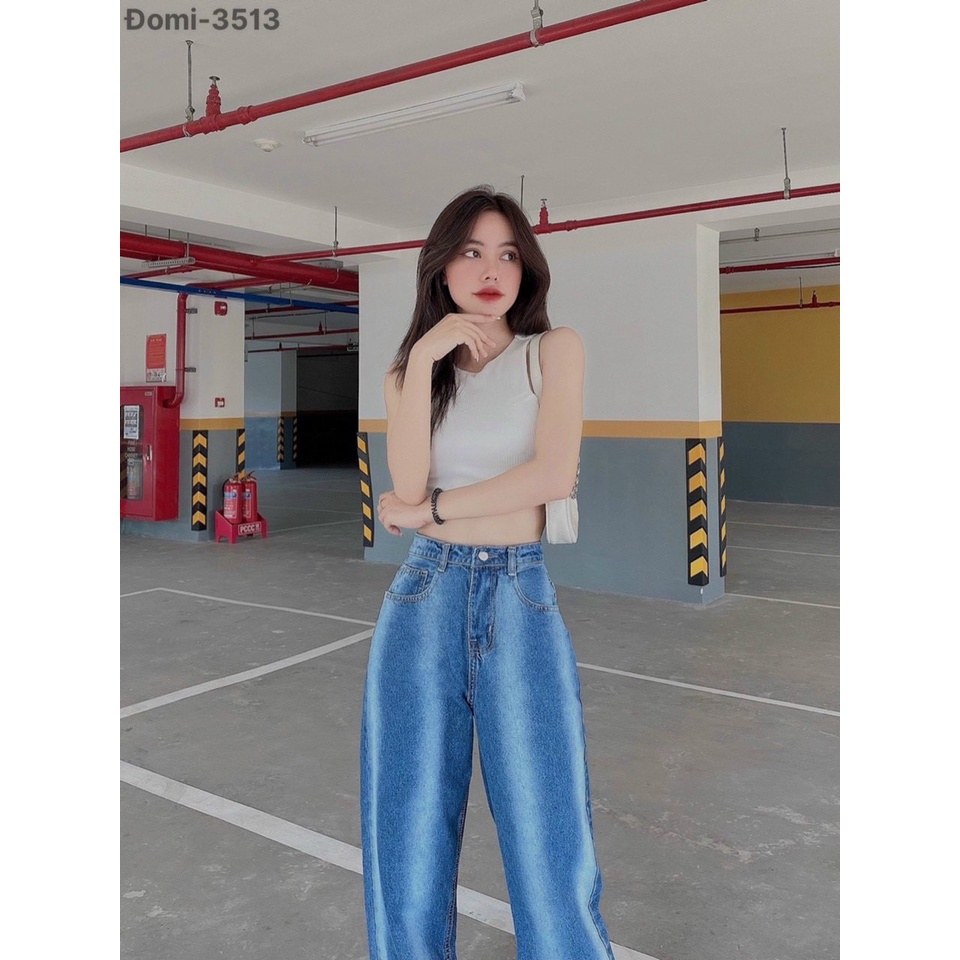 Quần Jean Suông Nữ MunMunStore Quần Jean Baggy Loang Sọc  2 Màu Lưng Cao Hack Dáng 131