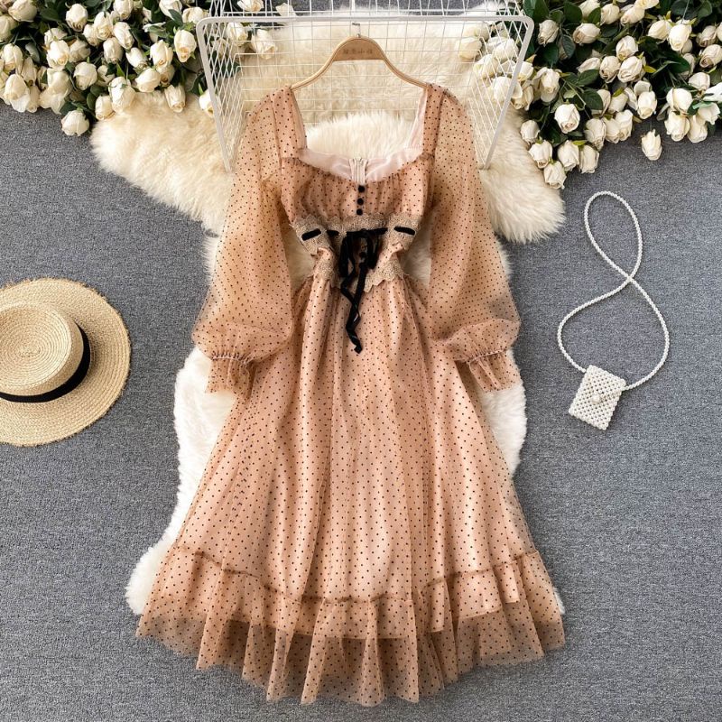 ĐẦM XÒE TAY BỒNG THẮT EO