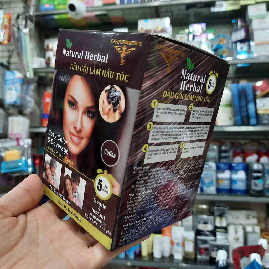1 Hộp 10 gói dầu gội làm nâu tóc Natural Herbal (30ml/gói)