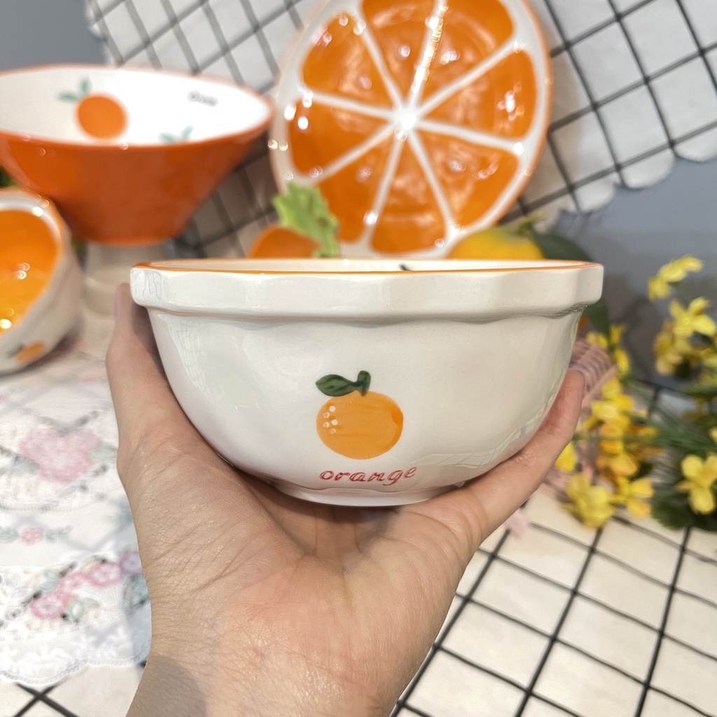 Bộ bát đĩa gốm sứ màu cam 6 món decor trang trí đồ ăn siêu đẹp