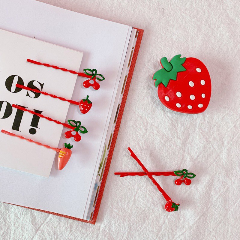 Kẹp tóc phối họa tiết trái cherry dễ thương xinh xắn