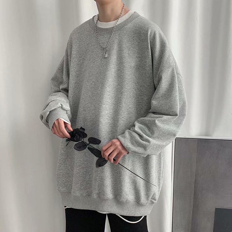 Áo Sweater Cổ Tròn Tay Dài Dáng Rộng Màu Trơn Thời Trang Mùa Thu Cho Nam Size M-8Xl 2021