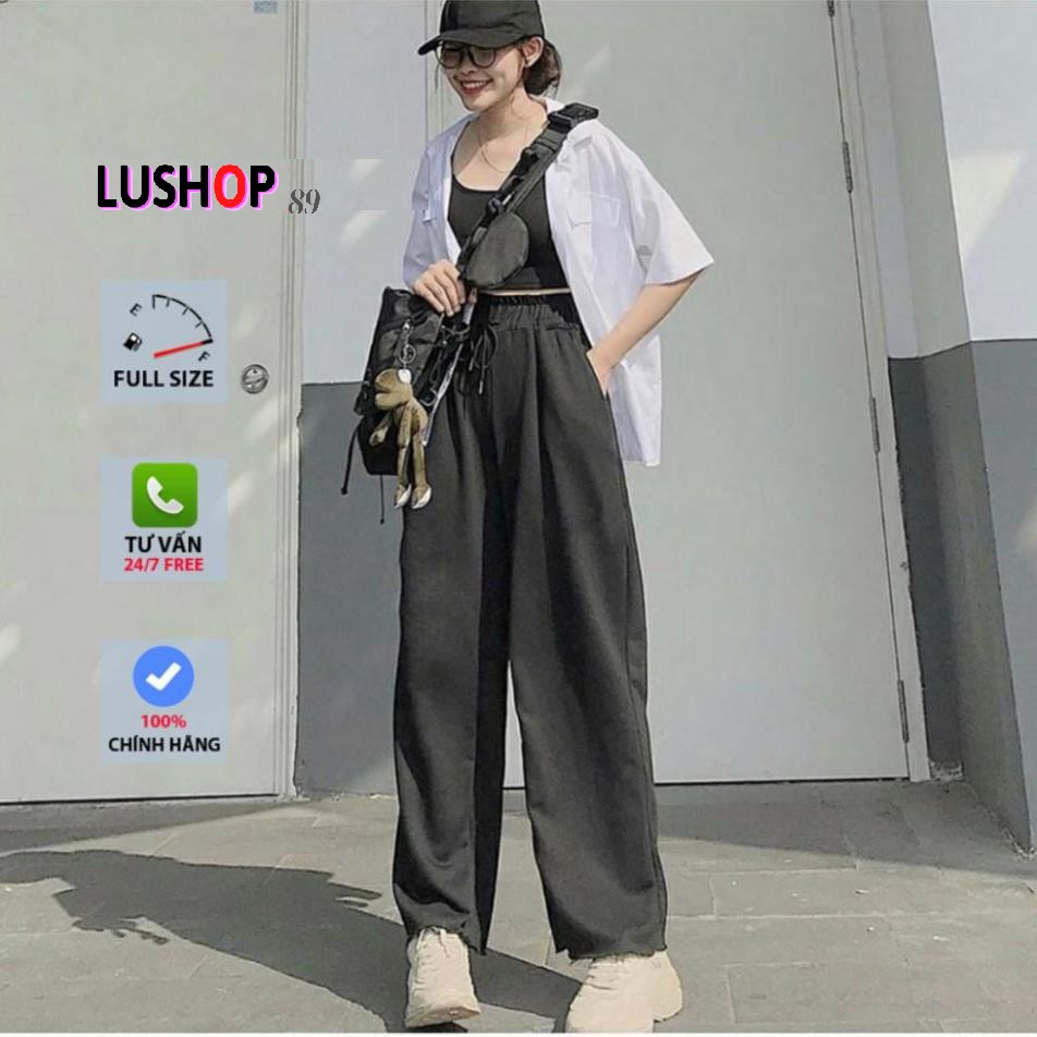 Quần ống rộng nữ ống rộng cạp chun quần ống rộng lưng thun quần nỉ da cá  Unisex Lushop89 | BigBuy360 - bigbuy360.vn
