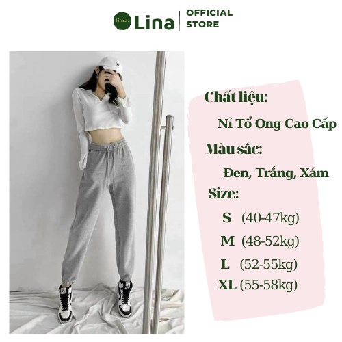 Quần Jogger Nữ Thể Thao Bo Gấu Ống Rộng Chất Liệu Nỉ Tổ Ong Cao Cấp LINASTORE 008