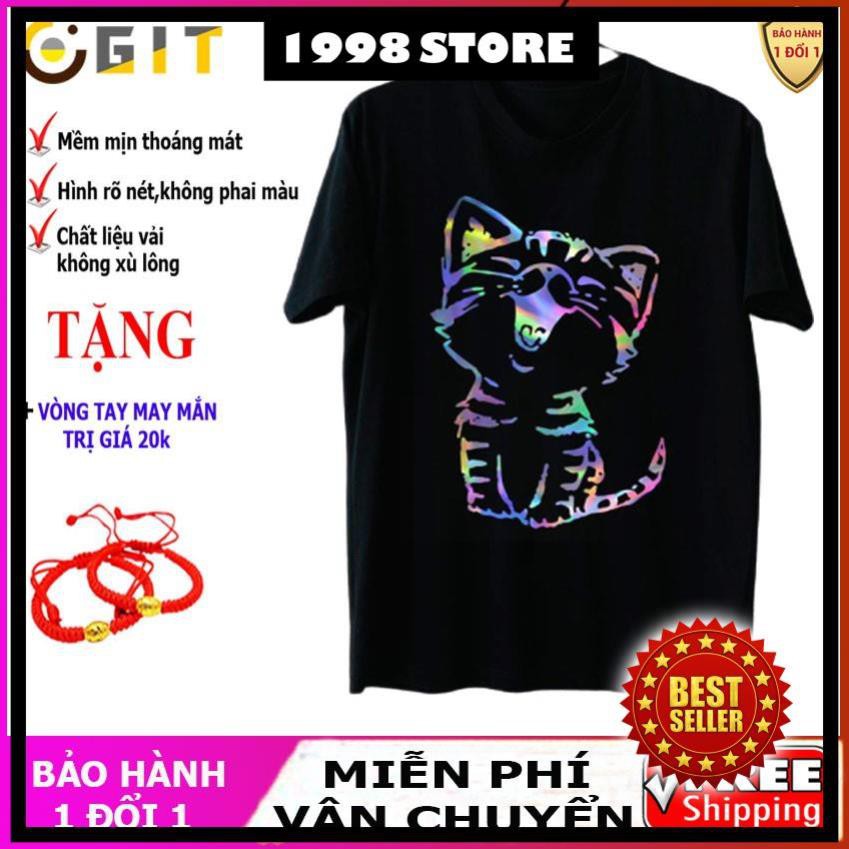 P7MCDT - Áo phông phản quang bảy màu Hình mèo con dễ thương, áo thun nam nữ, quần khaki, quần nữ, sét bộ mặc ở nhà
