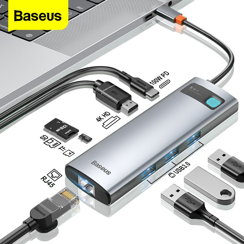 Đế Sạc Baseus Rj45 Usb Hub C Cho Hdmi Tf / Sd Usb 3.0 Pd 100W Type C Cho Macbook Pro Surface Ipad Laptop