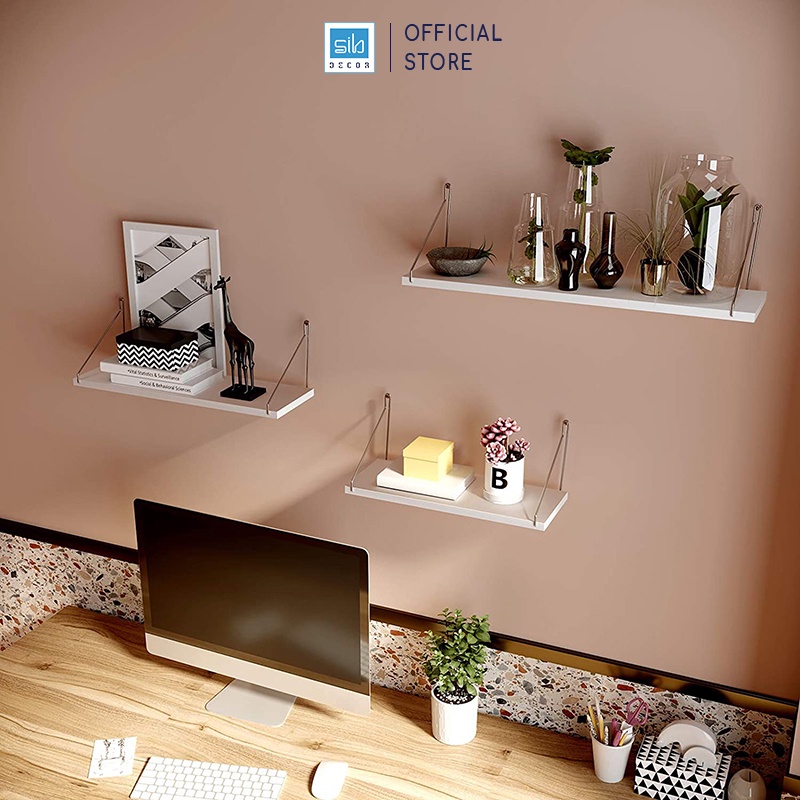 Kệ Gỗ Trang Trí Không Cần Khoan SIB Decor Kích Thước 60 x 15cm, Tặng Kèm Móc Treo Inox Và Phụ Kiện Lắp Đặt