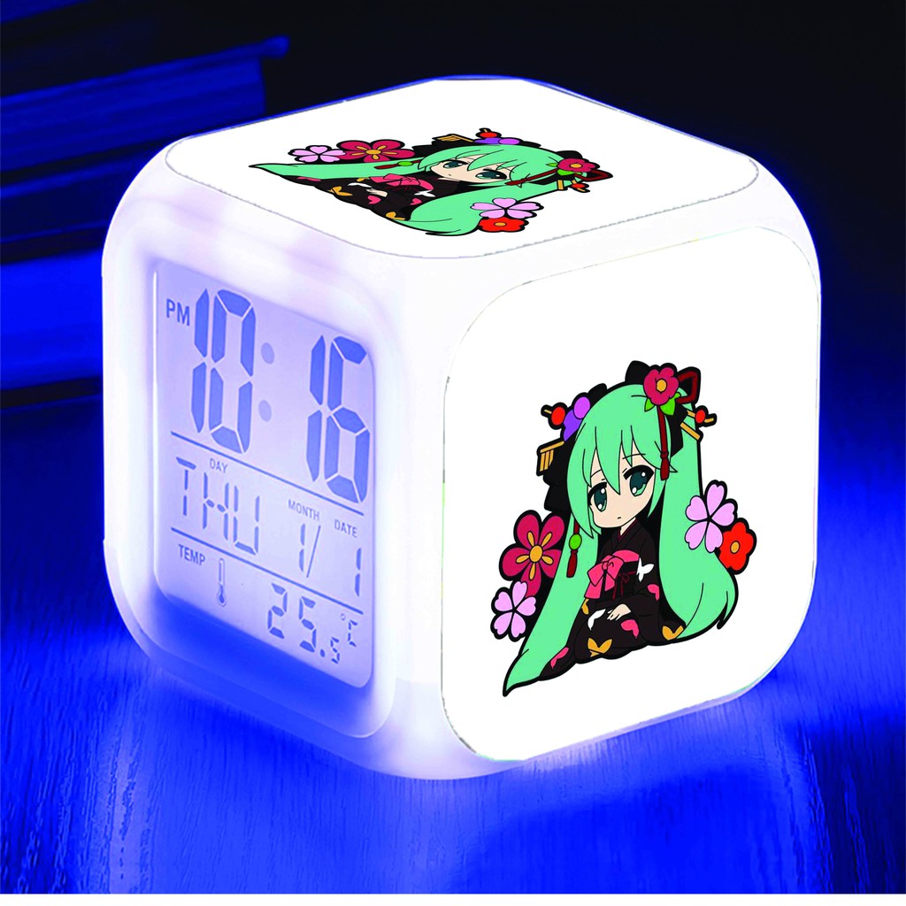 Đồng hồ báo thức để bàn in hình HATSUNE MIKU Vocaloid anime chibi LED đổi màu