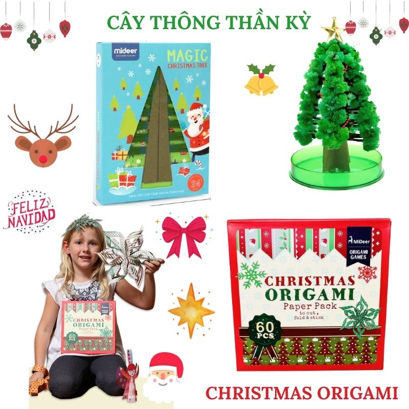 Đồ chơi giáng sinh 2 mẫu Mideer Christmas Origami thủ công + DIY cây thông Noel thần kỳ Magic Christmas Tree