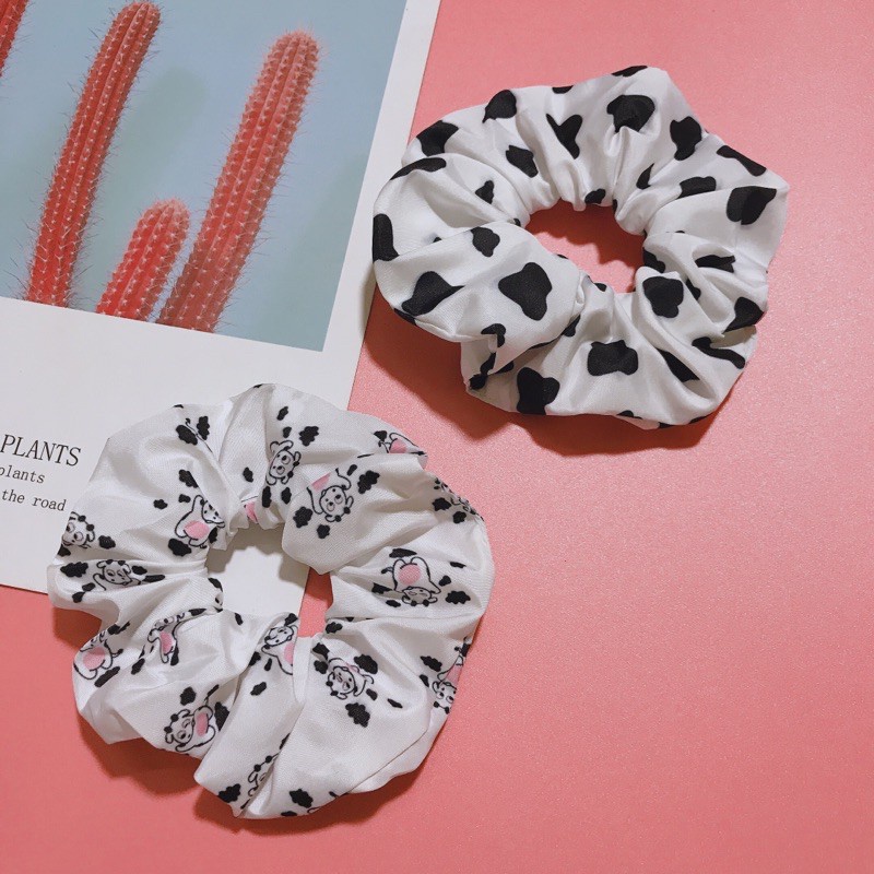 Cột Tóc Vải Scrunchies - Dây Buộc Tóc Scrunchies Họa Tiết Bò Sữa