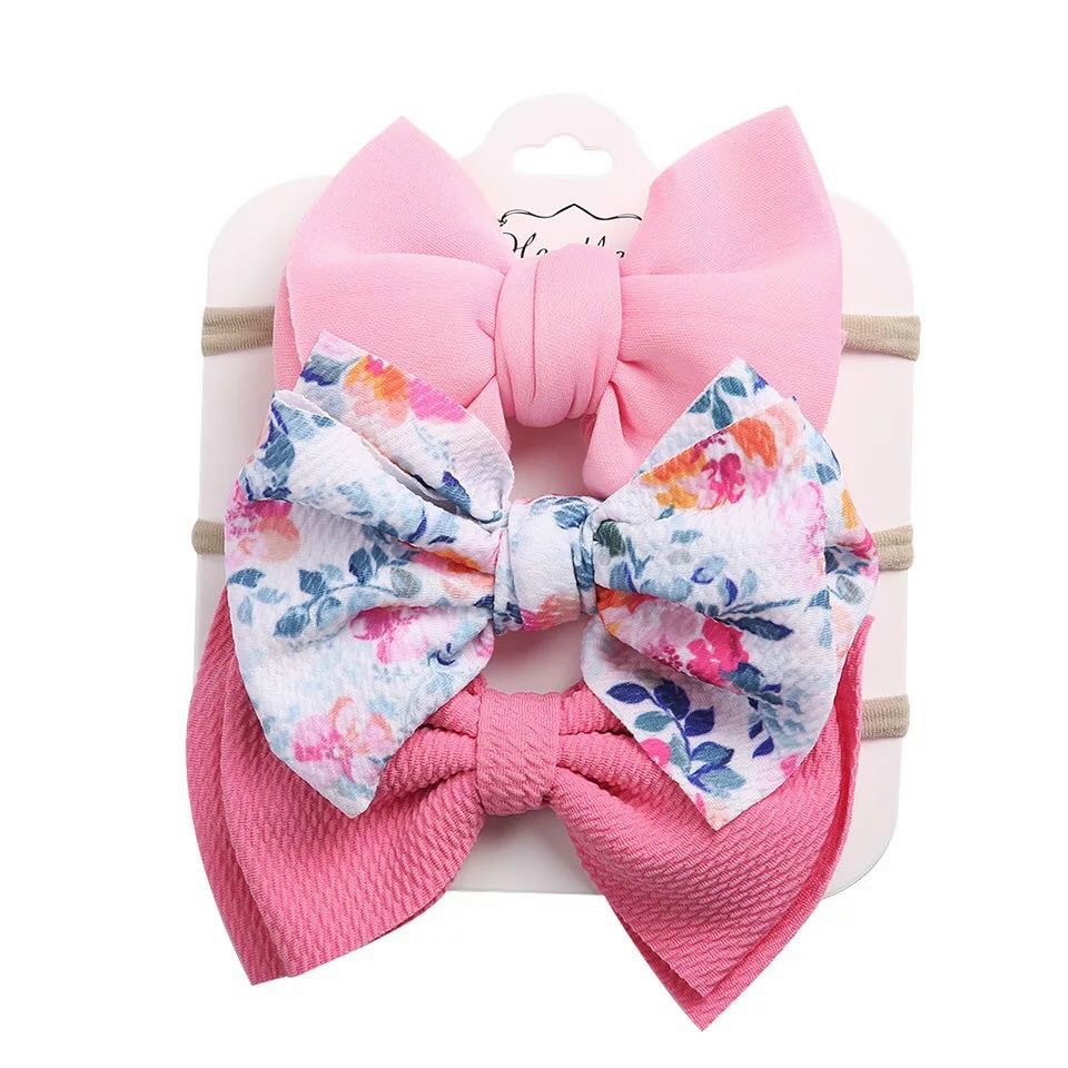 set 3 TURBAN nơ bản to, băng đô, buộc tóc nơ bản to cho bé, chun mềm siêu co giãn, chuẩn phong cách tiểu thu Hàn Quốc