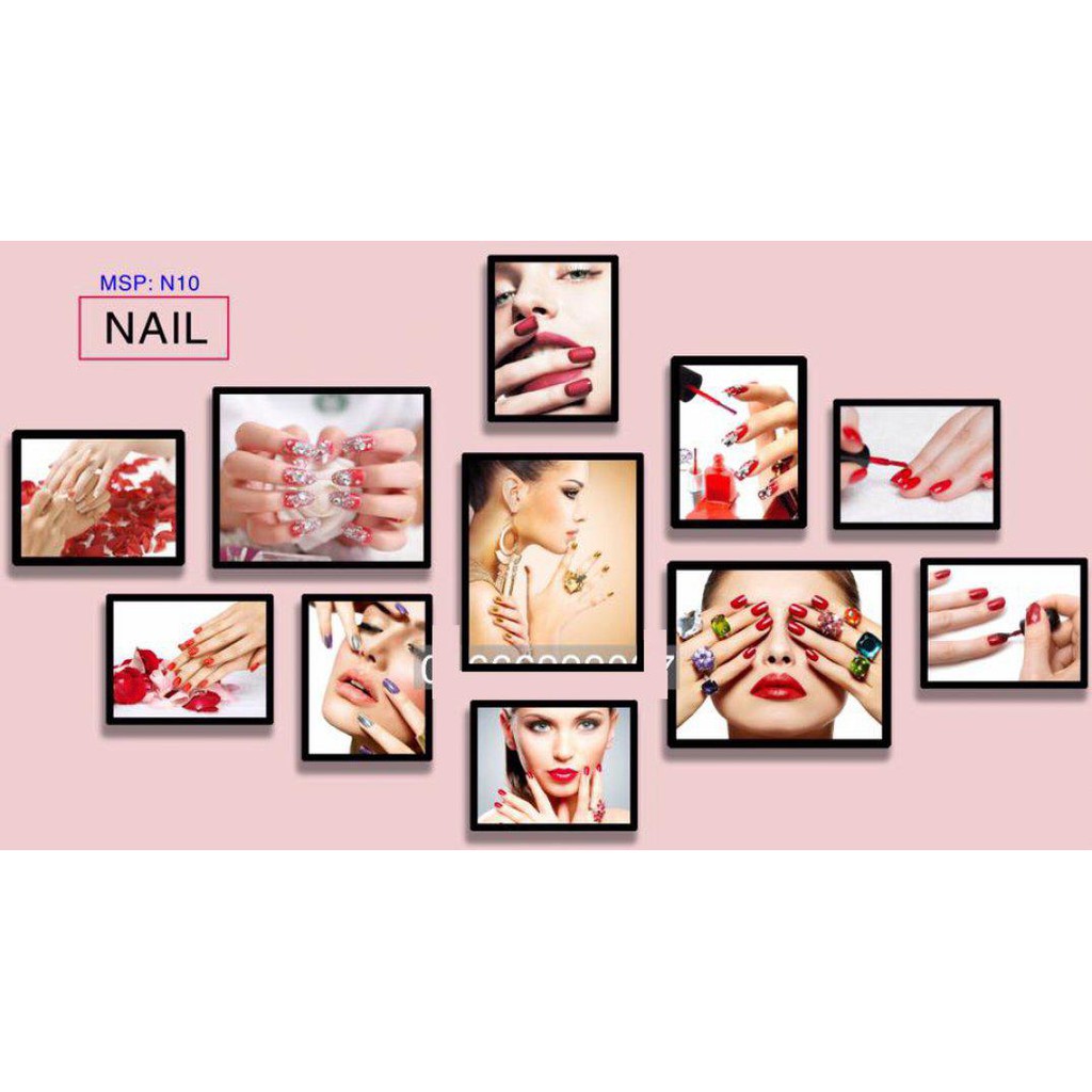 FREESHIP-KÈM QUÀ TẶNG KHI MUA BỘ 11 TRANH KHUNG KÍNH TIỆM NAIL CAO CẤP( VIDEO THẬT)