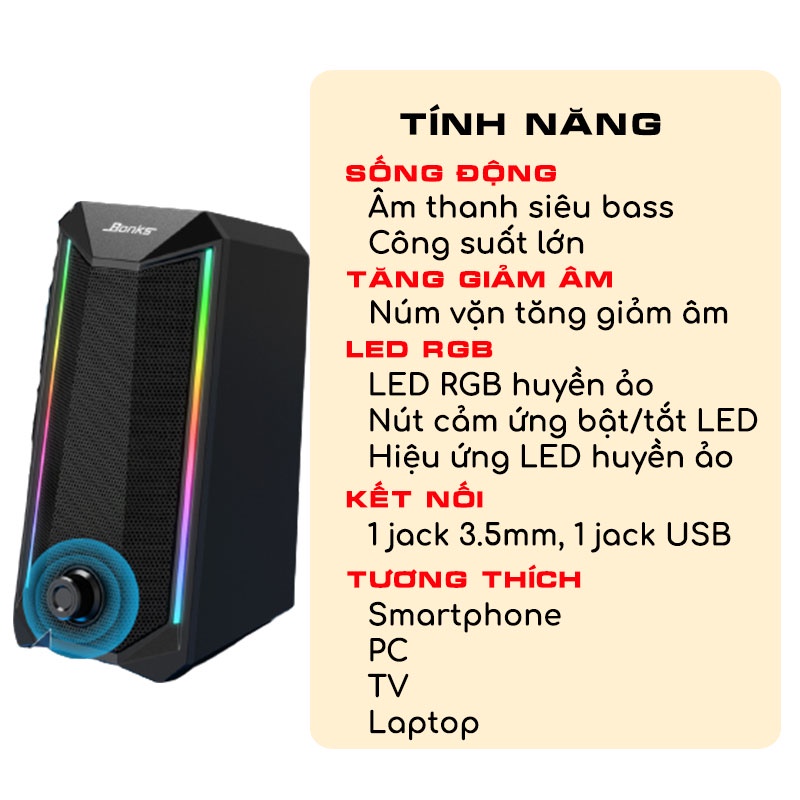 Loa máy tính S301 vi tính mini để bàn gaming led siêu bass công suất lớn cho laptop pc