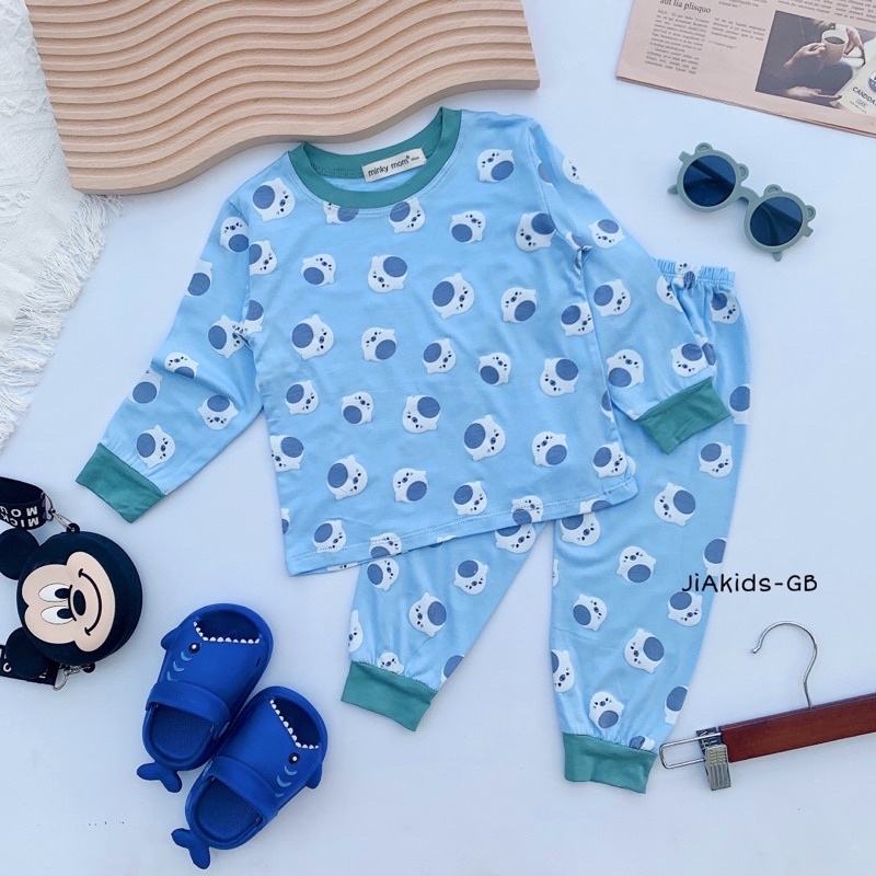 NT003 Bộ dài tay thun lạnh Minky Mom in hoạ tiết toàn thân cho bé