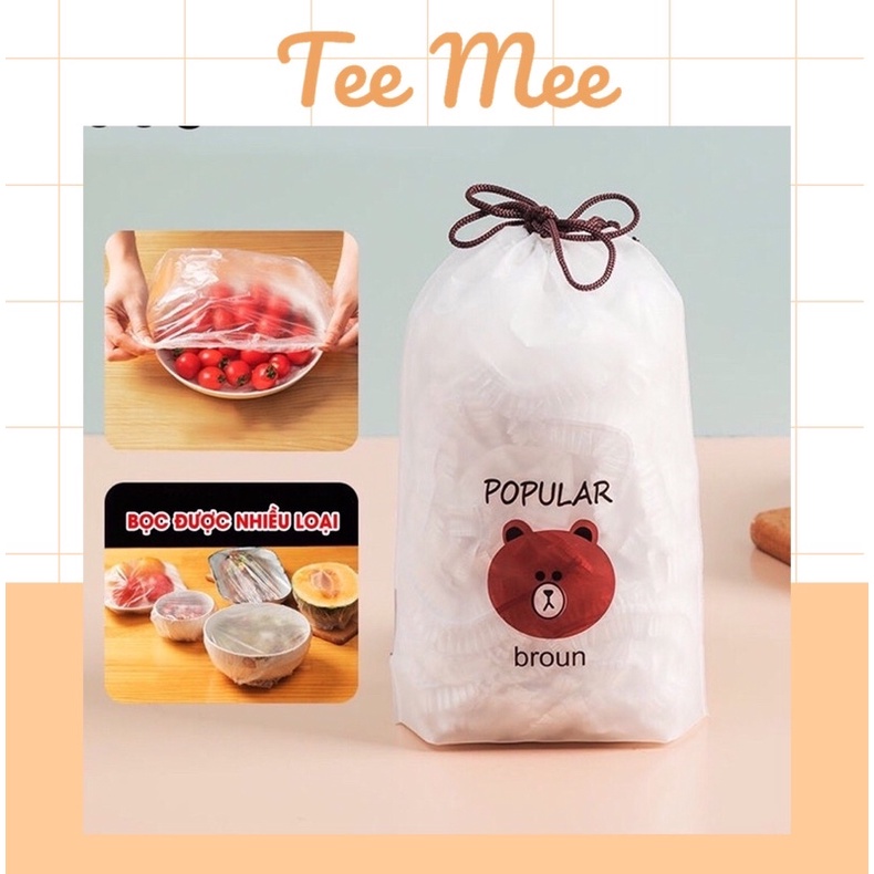 Màng bọc thực phẩm co giãn siêu dai có chun hình túi gấu set 100 chiếc