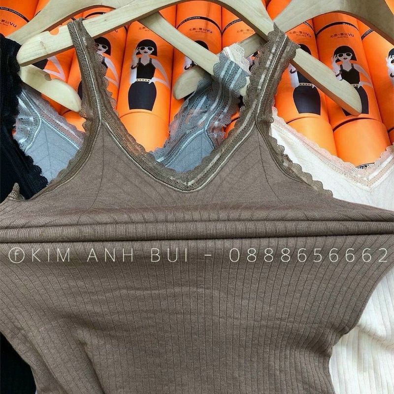 Áo 2 dây viền ren hộp cam hàng QC