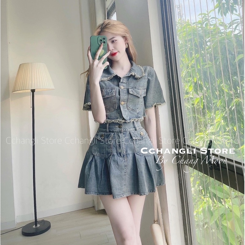 Set Bò Croptop Mix Chân Váy Xếp ly Ngắn