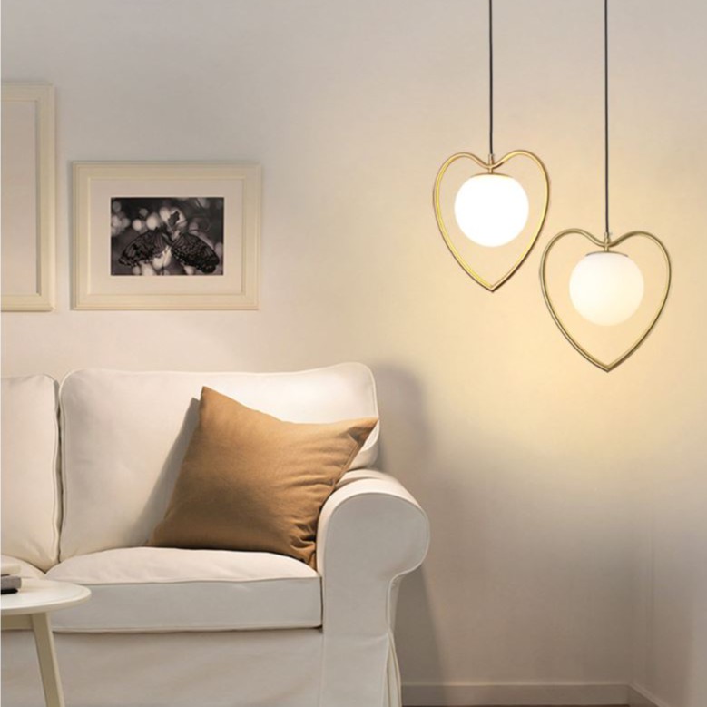 Combo đèn thả MONSKY LERO chao thủy tinh địa cầu, khung mạ vàng hình trái tim độc đáo - kèm bóng LED chuyên dụng (79).