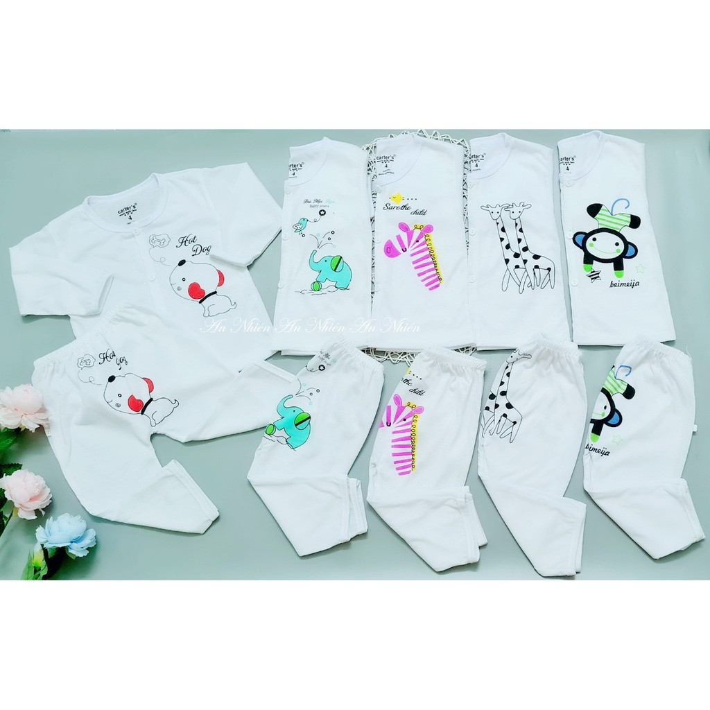 Combo 5 bộ quần dài áo dài khuy giữa họa tiết ngựa vằn cho bé trai bé gái từ 3-14kg