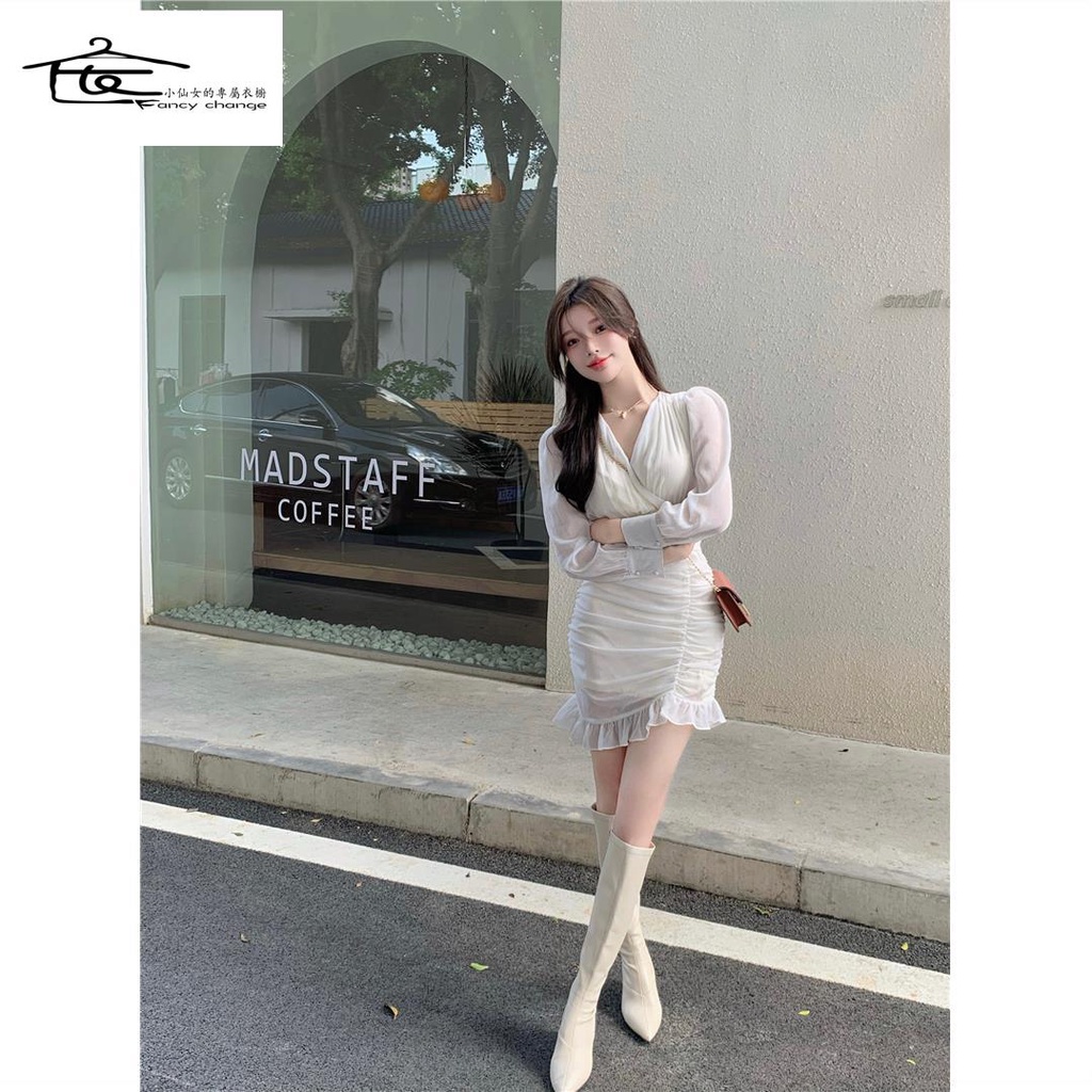 Đầm Chiffon Tay Phồng Màu Trắng Thời Trang Mùa Hè Cho Nữ